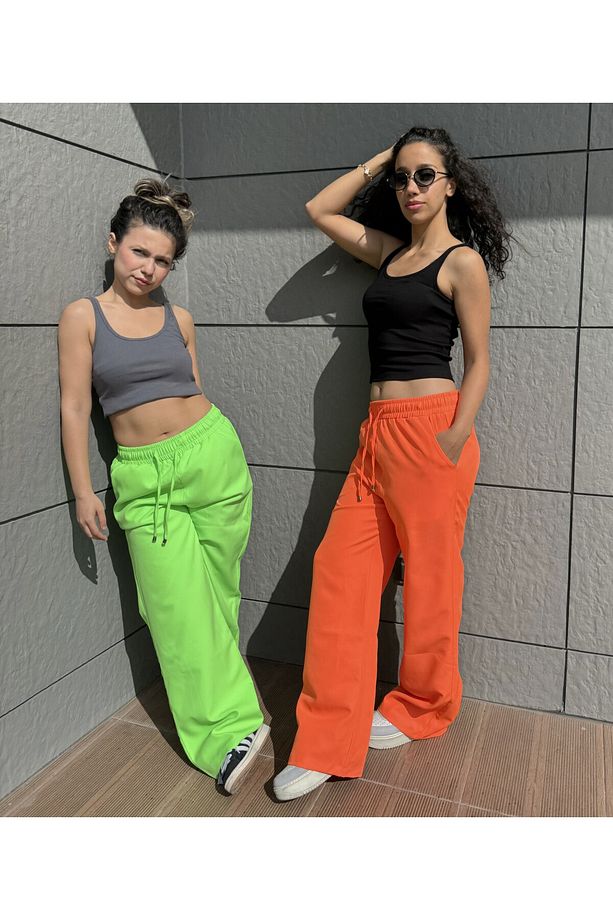 Neon Baggy Yüksek Bel Esnek Bol Paça Eşofman Altı - 4