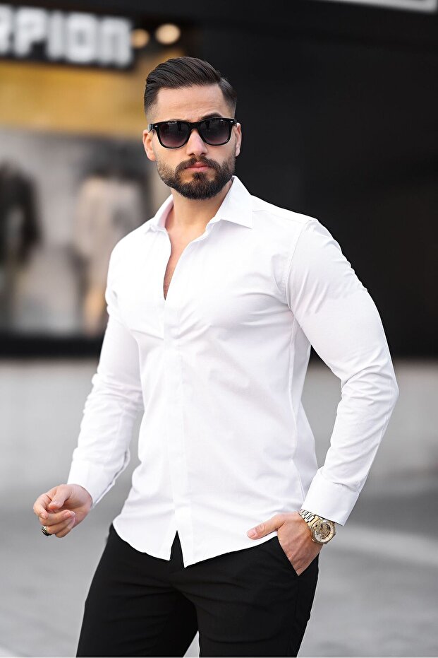 قميص رجالي بزر مخفي مقاس كبير