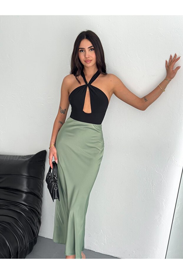 Kadın Basic Uzun Saten Etek - 5