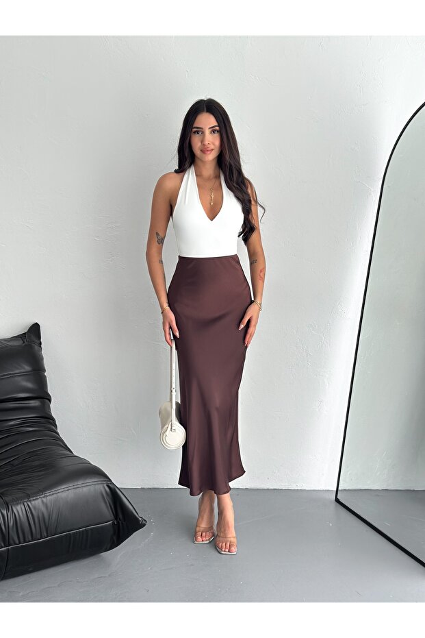 Kadın Basic Uzun Saten Etek - 1