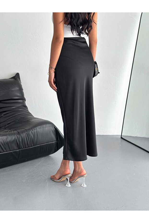 Kadın Basic Uzun Saten Etek - 2