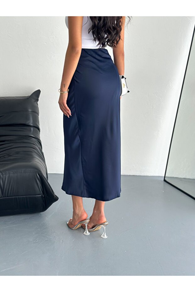 Kadın Basic Uzun Saten Etek - 3