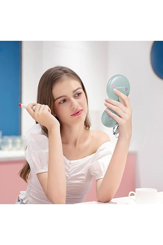 مرآة جيب صغيرة قابلة للطي ذات وجهين مع سلسلة مفاتيح وحزام - 9