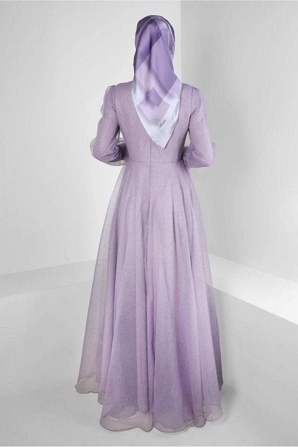 TAŞ İŞLEMELİ SİMLİ ORGANZE ABİYE ELBİSE 50375 - 3
