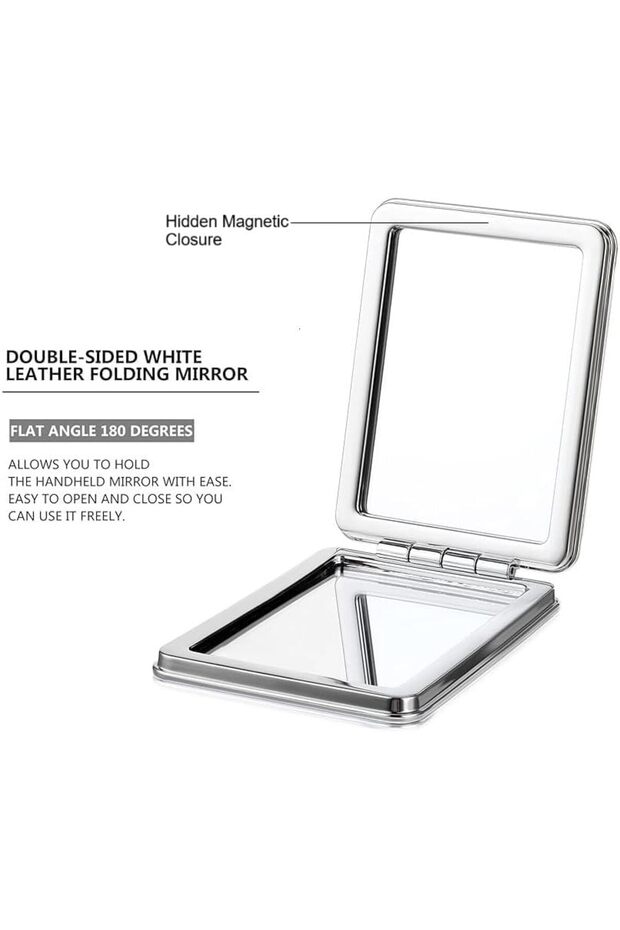 Pocket Mirror Rectangular Small Double-Sided Foldable Handheld for Travel (White-Rectangular) - 6