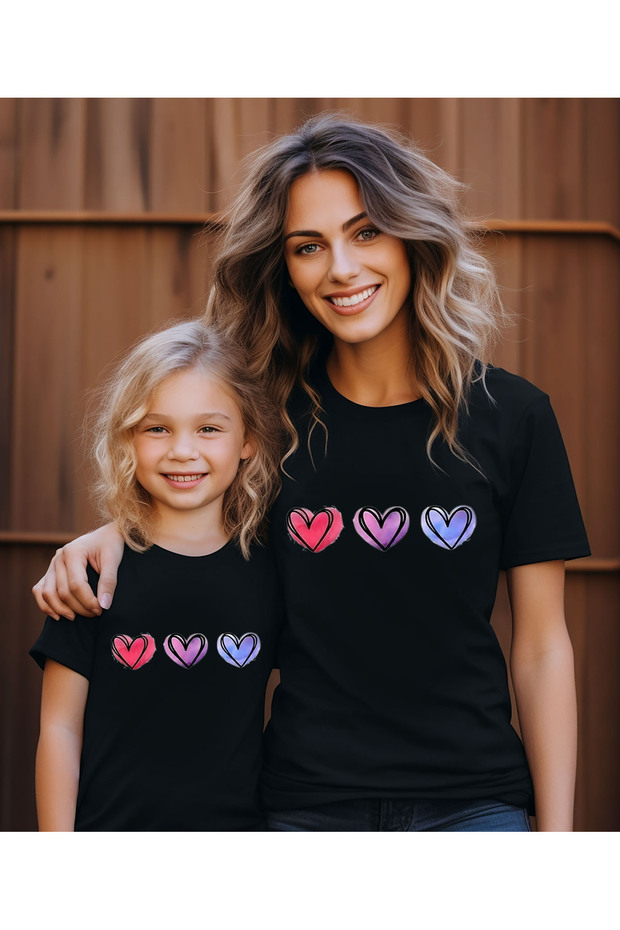 Mother-Daughter Heart Printed T-Shirt, Crew Neck T-Shirt/T-Shirt (Price Is for One Piece.)