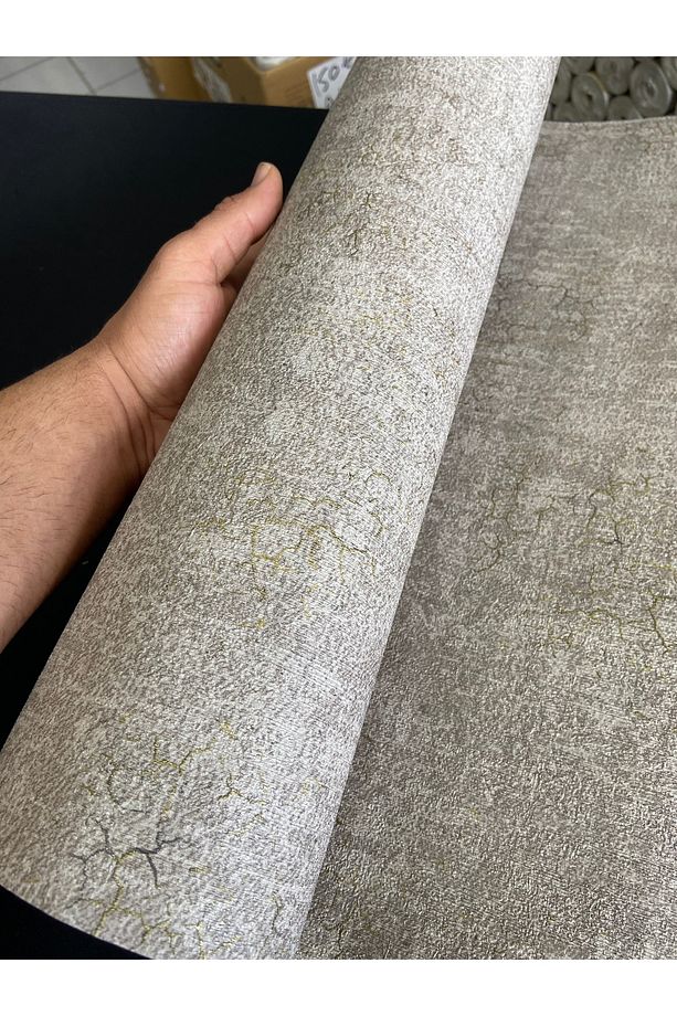 Tutkal Hediye Kahve Gold Çatlatma Detay Kumaş Dokulu Ithal Duvar Kağıdı - 2