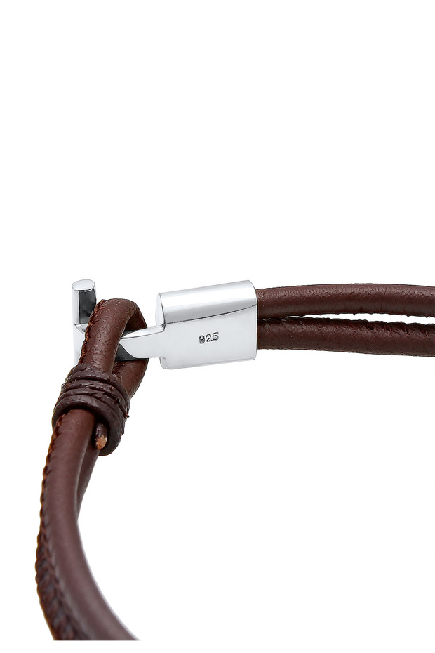 Náramek z vrstveného pravého kůže s uzlem, černý, stříbro 925 - 2