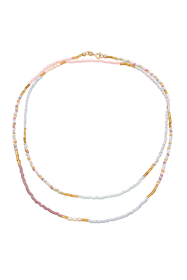 Dámský náhrdelník ze skleněných perel s kultivovanými sladkovodními perlami ze sterlingového stříbra 925, pozlacený - 3