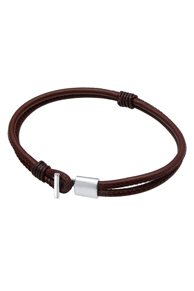 Náramek z vrstveného pravého kůže s uzlem, černý, stříbro 925 - 3