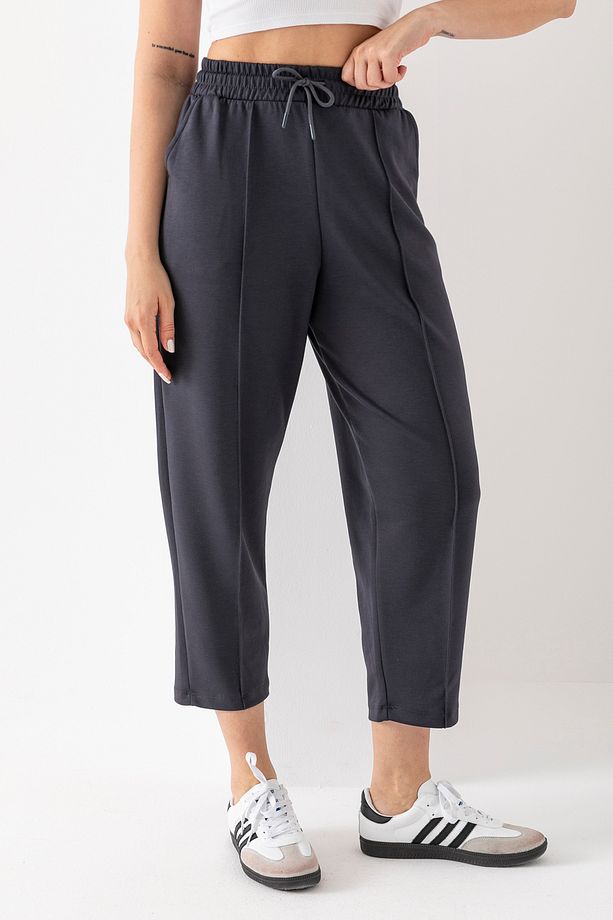 Kadın Füme Renk Modal Balon Model Likralı Pantolon Yumuşak Doku Beli Lastikli Çımalı Bilek Pantolon - 4
