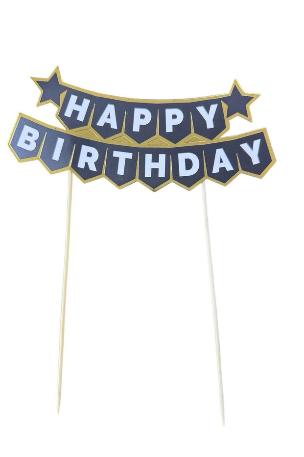 Cake Top Banner Happy Birthday Black Gold