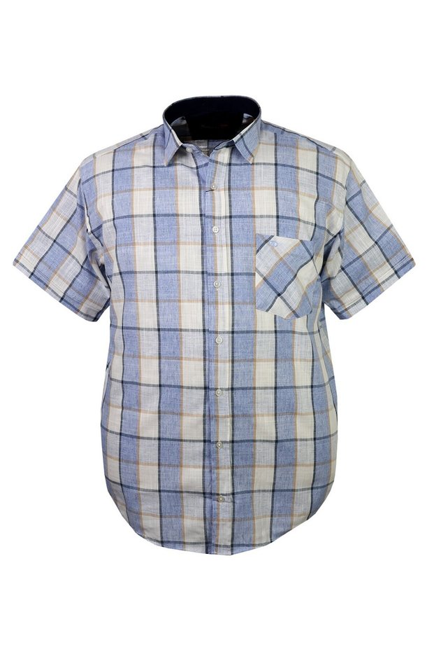 Large Size Linen Shirt Plaid Short Sleeve Suitable for 120Kg-165Kg