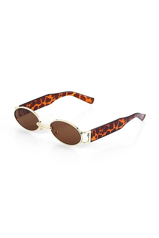Retro Leopard Pattern Unisex Sunglasses - Gold Framed, Brown Matte Glass