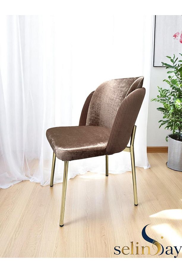 6 Kişilik Elysia Gold Line Ceviz Masa Takımı BabyFace Kumaş MDF Lak Panel Masa - 5