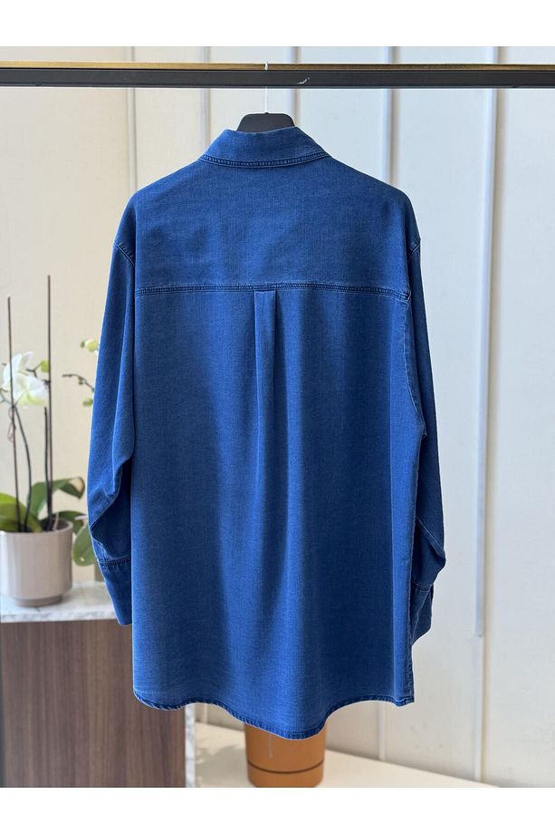 Pul Detaylı Kot Gömlek Mavi 0104 - 6