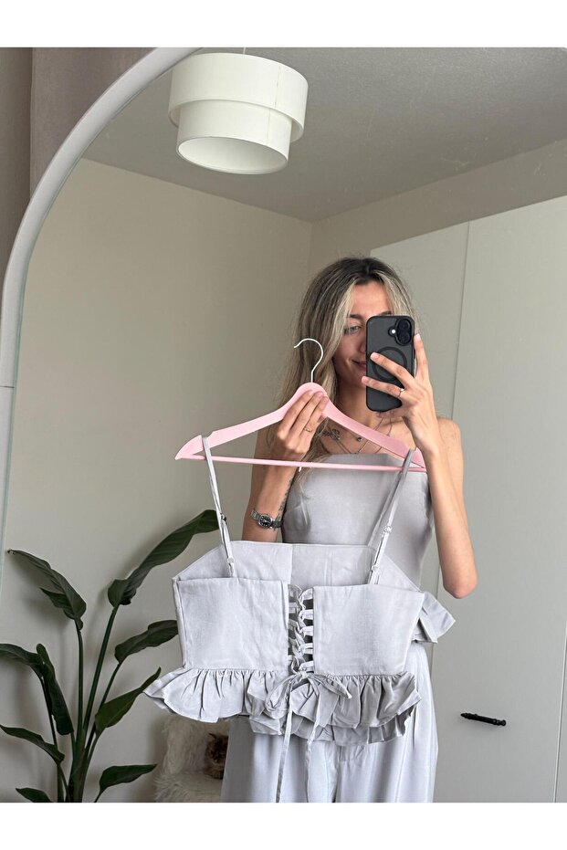 Gray Design Blouse Pants Set - 6