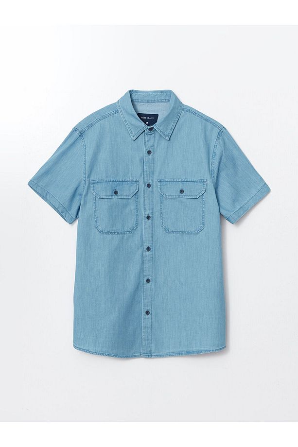 Regular Fit Kısa Kollu Erkek Jean Gömlek - 5