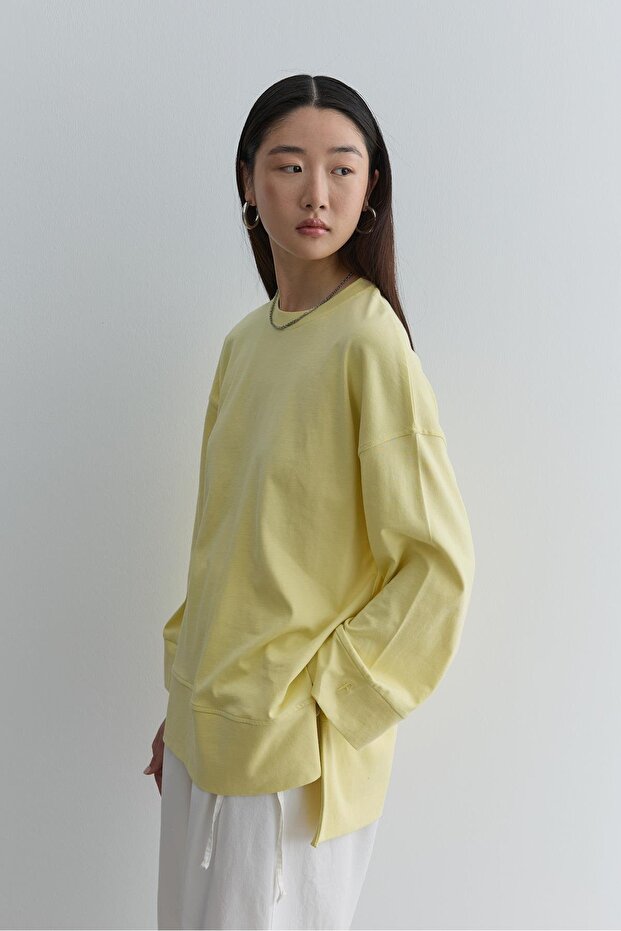 Kalın Katlamalı Sweatshirt Sarı - 4