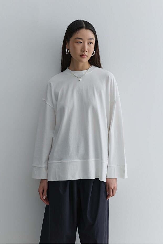 Kalın Katlamalı Sweatshirt Ekru - 8