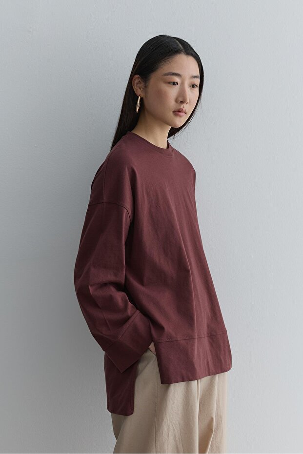 Kalın Katlamalı Sweatshirt Bordo - 3