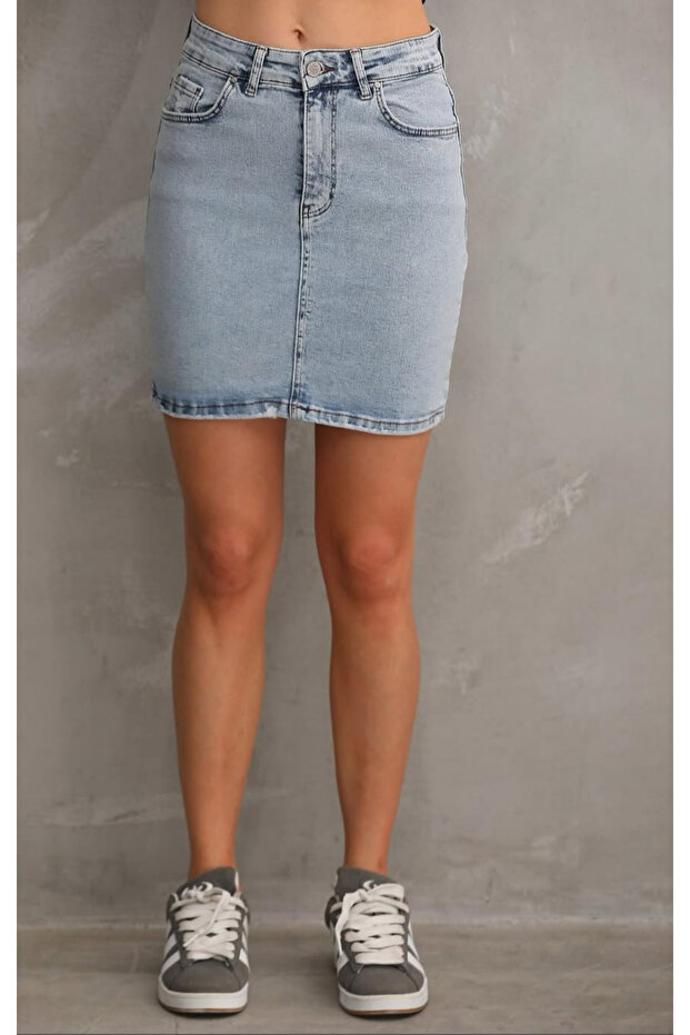 Women's Lycra Mini Light Blue Denim Skirt