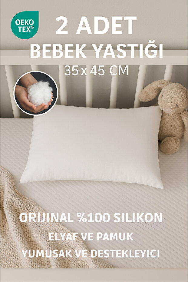 2 Baby Pillows 35X45 Cm, 100% Silicone Fiber and Cotton, 200 Grams – Soft and Supportive