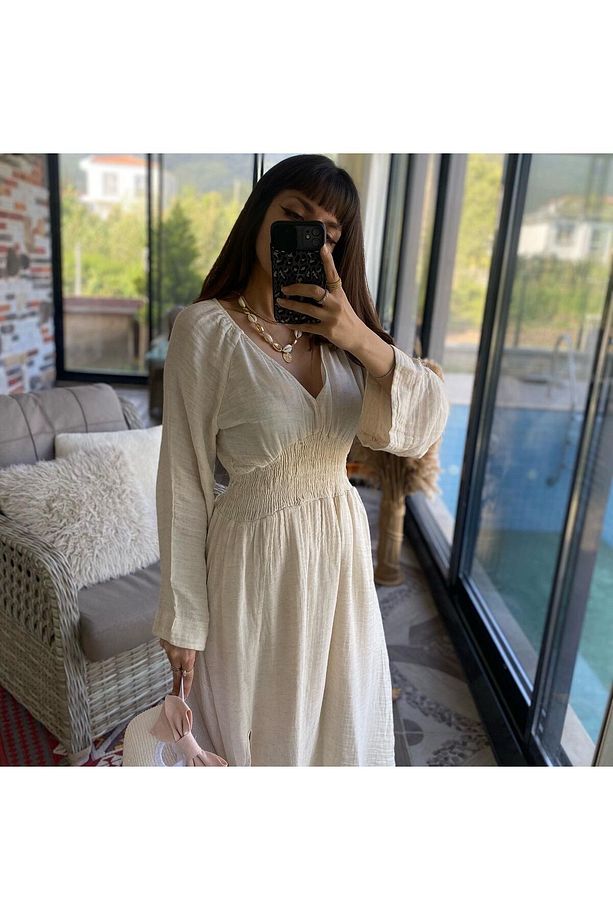 BOHO HAM KETEN ELBİSE - 3