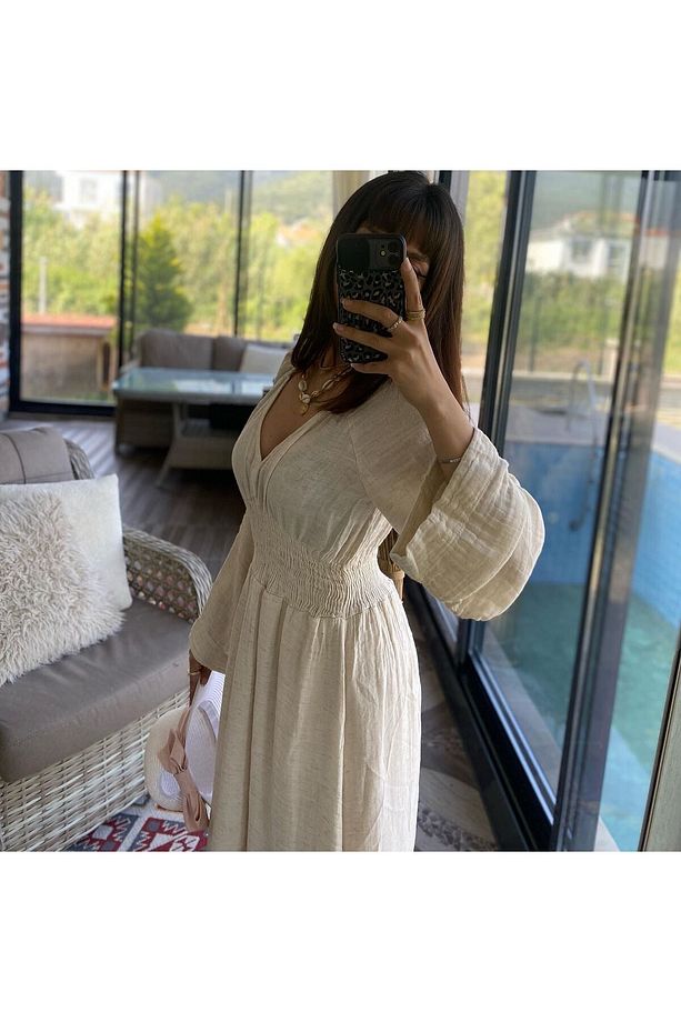 BOHO HAM KETEN ELBİSE - 6