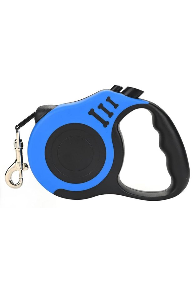 Retractable Dog Leash, Length 5M, Flat Strap, Locking Button, Blue