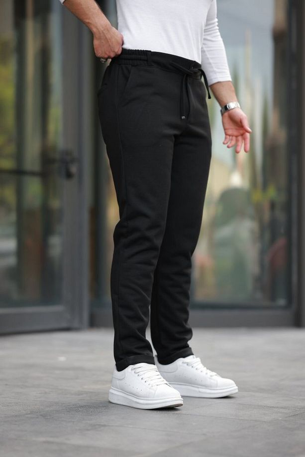 Erkek Beli Bağcıklı Duble Paça örme Pamuklu Kumaş Jogger Pantolon - 2