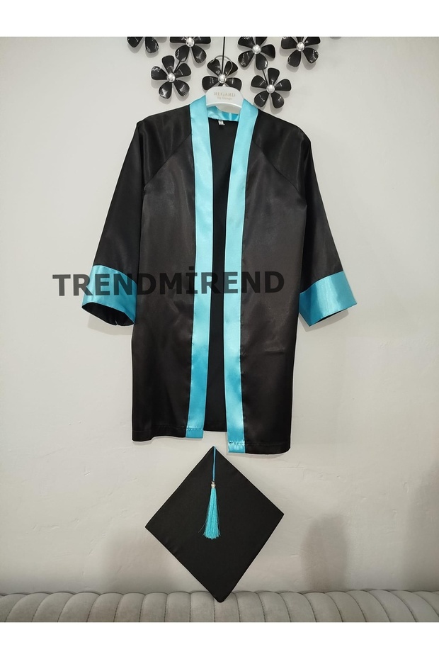 8-10 Years Primary School Group Kep Cübbe Black-Turquoise Graduation Cübbe Double Graduation Set