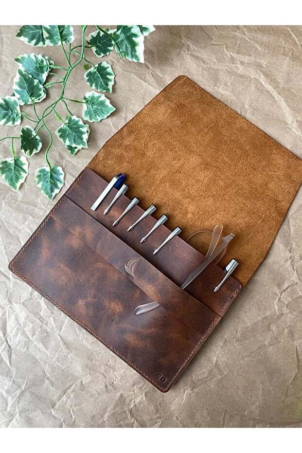 (Writing Name) Jumbo Size Pen Holder / Multi-Purpose Bag - Handmade Genuine Leather