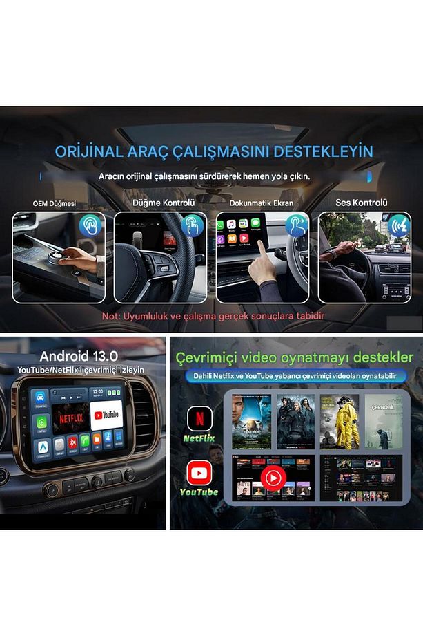 Carplay & Android Auto Kablosuz Adaptör 4GB RAM+64GB ROM Youtube Netflix Video Oynatma Kutusu Ai Box - 8