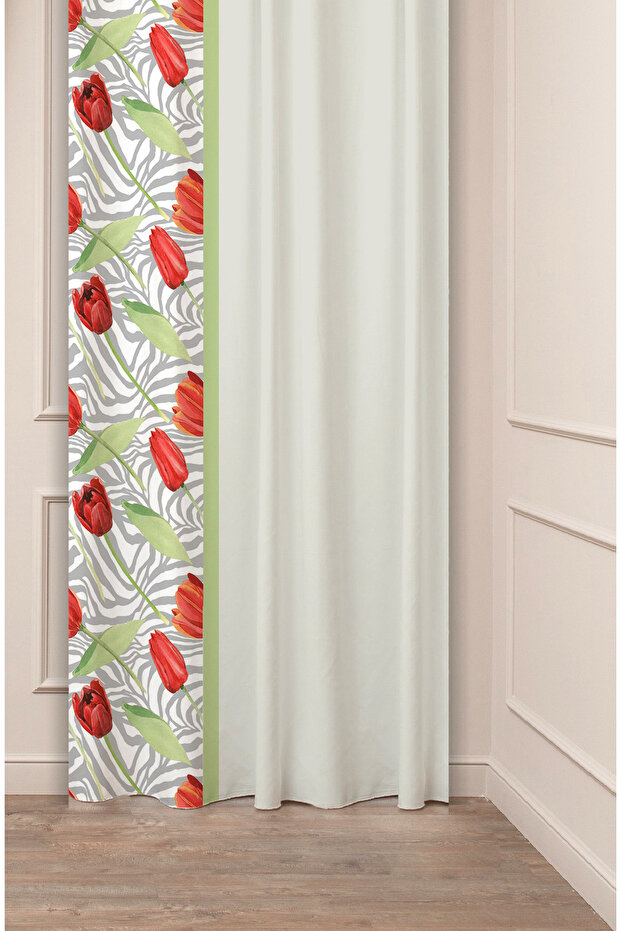 Special Design Flower Leaf Ancient Line Ethnic Patterned Digital Printed (Single Wing) Modern Stylish Background Curtain