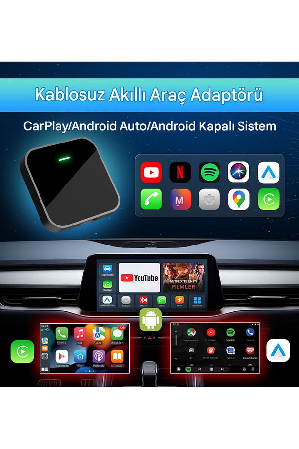 Carplay & Android Auto Kablosuz Adaptör 4GB RAM+64GB ROM Youtube Netflix Video Oynatma Kutusu Ai Box - 2