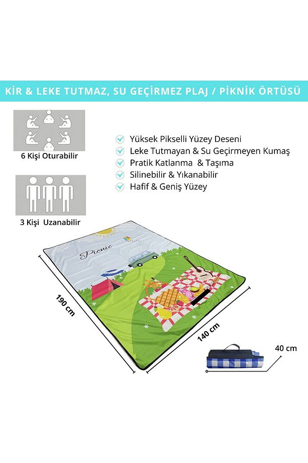 Plaj Piknik Kamp İçin Kir Kum Tutmayan Su geçirmez Plaj Örtüsü Kamp Matı 140x190cm - 6