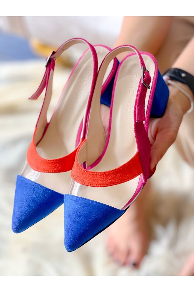 Color Fusia Multicolor Heel Sandals with Transparent Detail