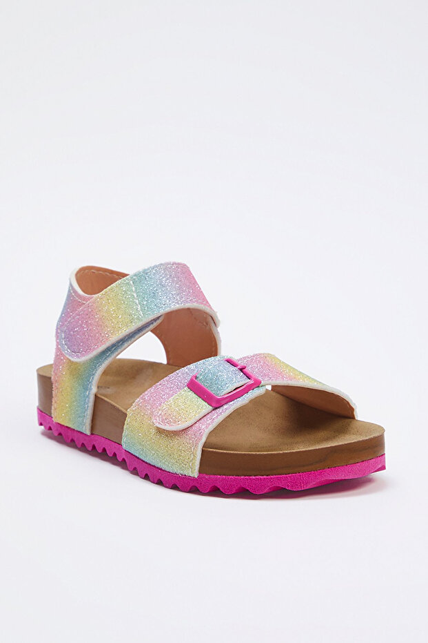 Pembe Simli Toka Detaylı Cırt Bantlı Kız Çocuk Kids Sandalet TAKSS25SD00028 - 2