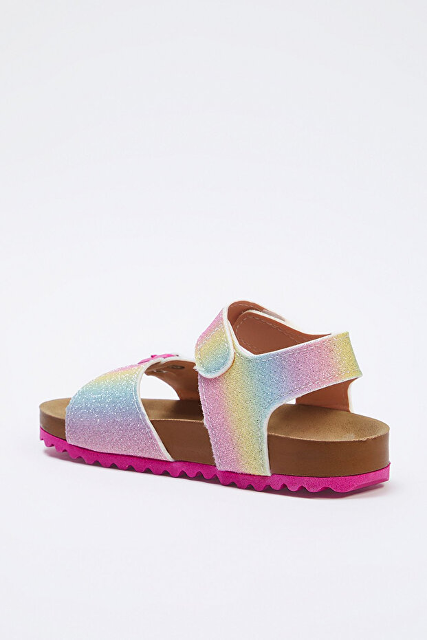 Pembe Simli Toka Detaylı Cırt Bantlı Kız Çocuk Kids Sandalet TAKSS25SD00028 - 4