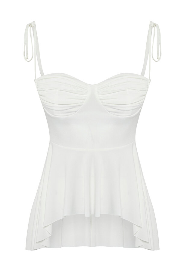 Beyaz Göğüs Detaylı Örme Bluz TPRSS25BZ00006 - 2