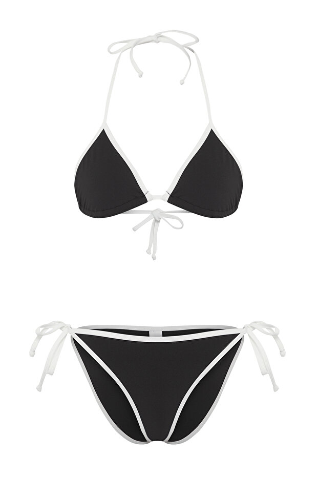 Siyah Renk Bloklu Üçgen Regular Normal Bel Bikini Takımı TBESS25BT00187 - 5