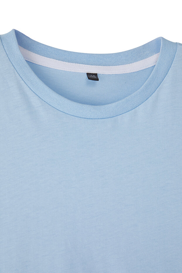 Indigo-Açık Mavi 2'li Erkek Çocuk %100 Pamuk Basic Kısa Kol Örme T-Shirt TKDSS25TS00018 - 3