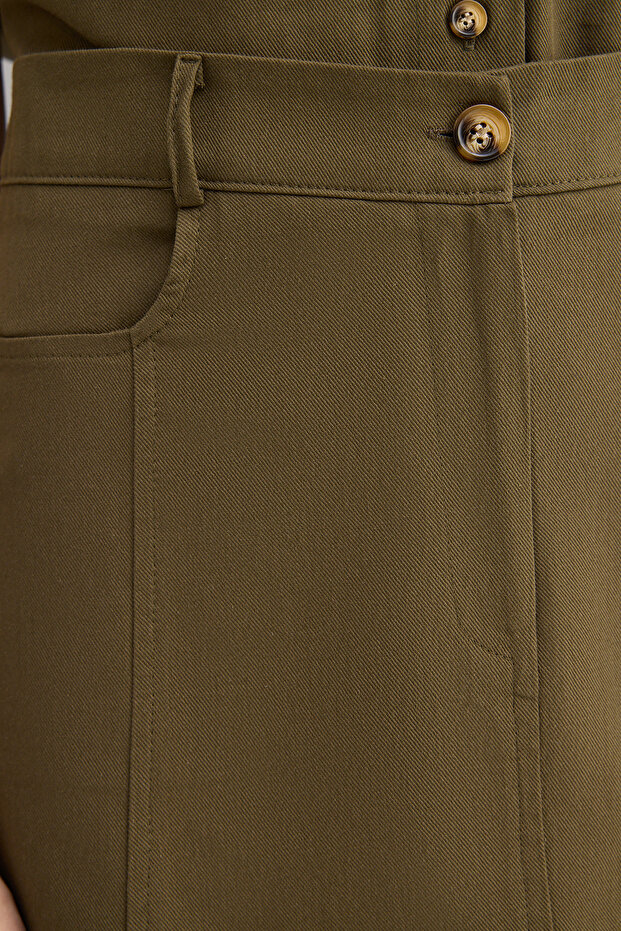 Haki Pamuklu Gabardin Mini Godeli Kloş Etek TWOSS25ET00192 - 4