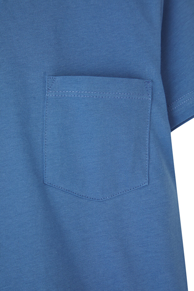 Indigo-Açık Mavi 2'li Erkek Çocuk %100 Pamuk Basic Kısa Kol Örme T-Shirt TKDSS25TS00018 - 2