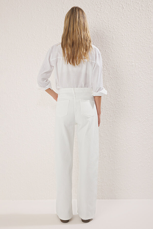 Bílé široké džíny s vysokým pasem TWOSS25JE00294 - 4