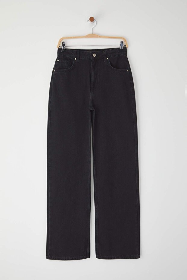 Siyah Yüksek Bel Wide Leg Jeans TWOSS25JE00278 - 5