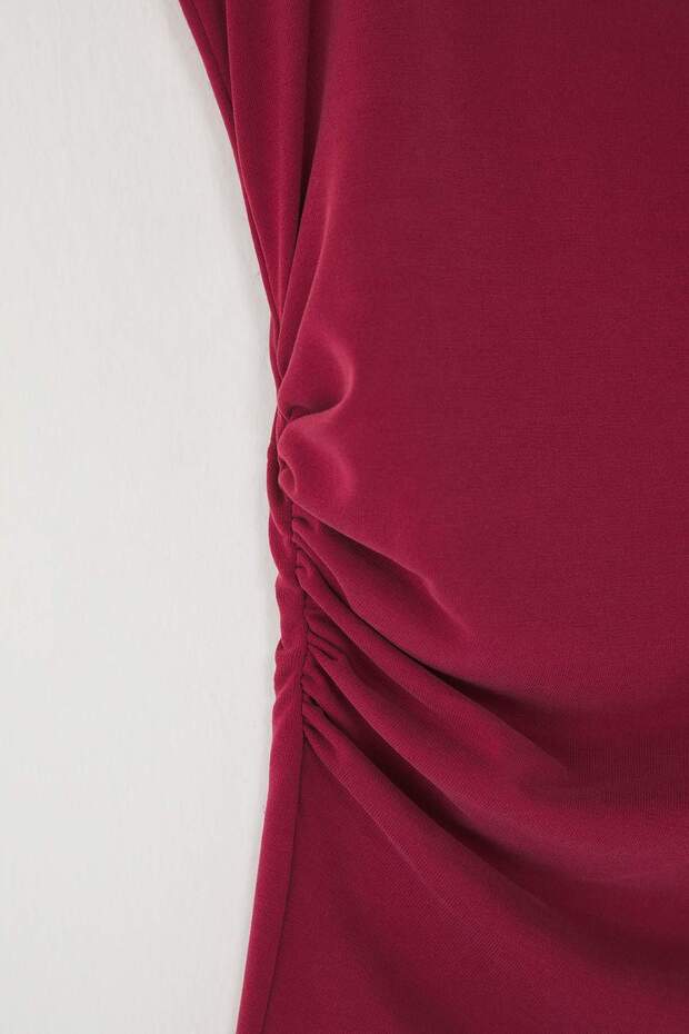 Bordo More Sustainable Modal İçerikli Drape Detaylı Degaje Yaka Örme Büyük Beden Bluz TBBSS25AF00114 - 7