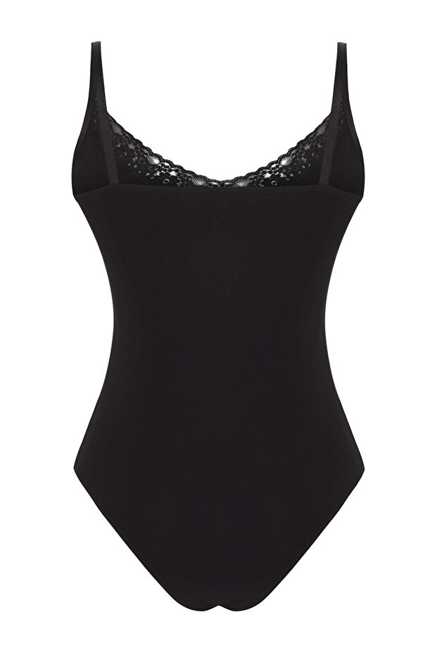 Siyah Askılı Dantel Detaylı Örme Body TPRSS25BD00016 - 7