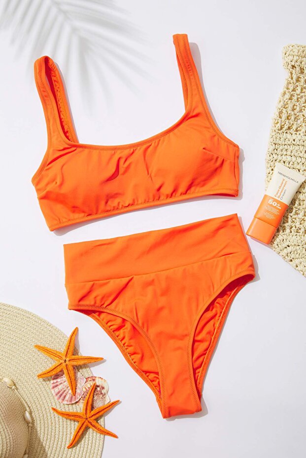 Nar Çiçeği Bralette Kaplı Regular Yüksek Bel Bikini Takımı TBESS22BT0010 - 6
